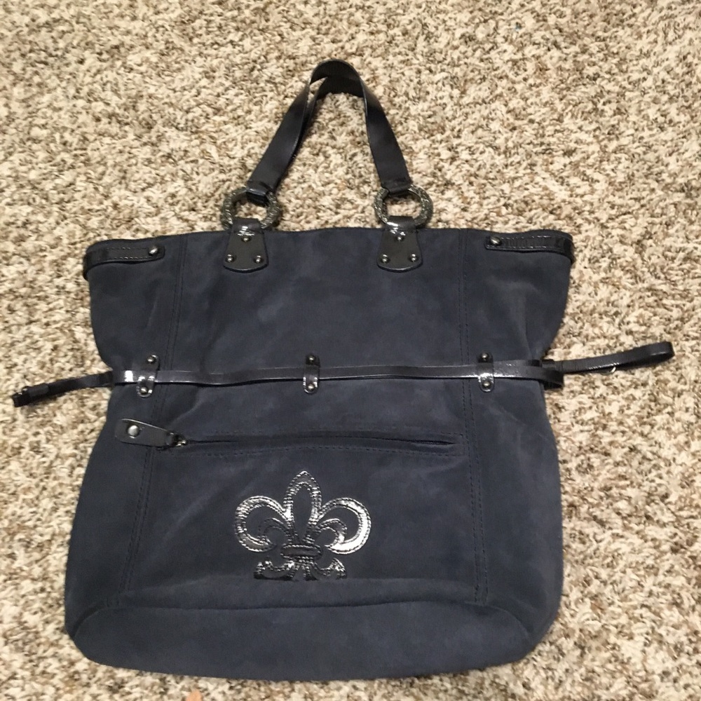 Gianni Bini Blue Suede and Patent Leather Medium Shoulder Bag - EUC